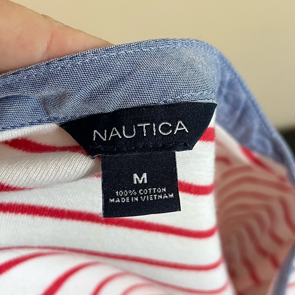 Nautica Red and White Stripes Blue Cuffs Top - Picture 8 of 12